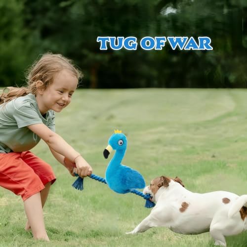 Flamingo Dog Toy, Squeaky Plush Rope Toy for Tug and Play - color: Blue Flamingo