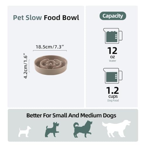 Havniva Ceramic Slow Feeder Dog Bowls, 7.3 in Slow Feeder for Small Breed - color: Brown Coffee