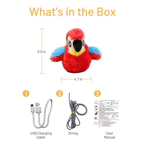 Puffluv Flapping Cat Toy,Interactive Parrot Flying Bird, Auto Chirping & Beating Wings 3 Modes, USB Charging with Catnip for Indoor Kittens Active Fun - style: Parrot
