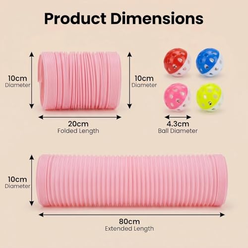 1 Pack Ferret Tubes & Tunnels with 4 Bell Balls, 3.9 in Wide, Pink - color: Pink, size: 1PCS