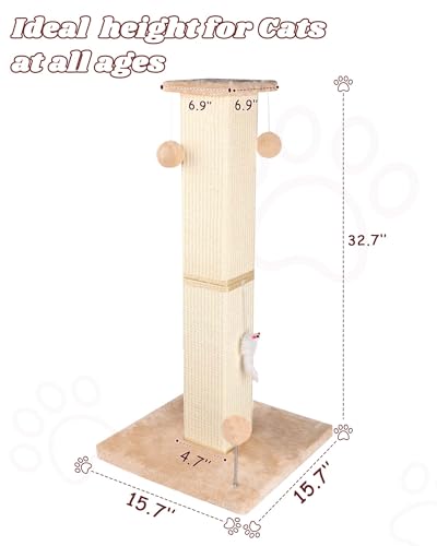 ANWA Large Cat Scratching Posts for Indoor Cats, 32" Tall, 4.7" Post, Beige