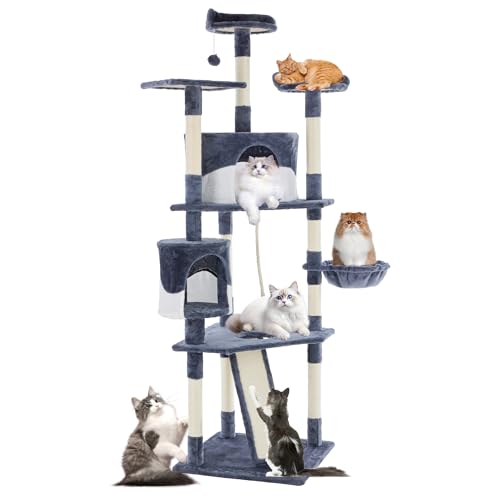 DUMOS Tall 79in Cat Tree Tower with Scratching Posts, Indoor Cats Use - color: Dark Grey, size: 79 Inch