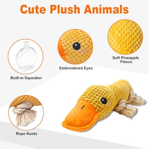 Yellow Duck Plush Chew Dog Toy, 11.2 in, Squeaker and Rope - color: Yellow Duck