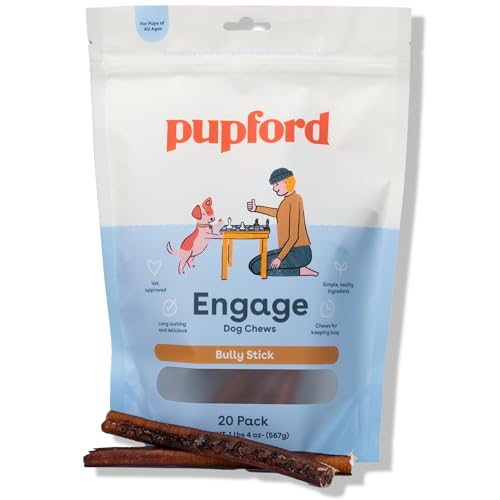 Pupford Bully Sticks for Dogs & Puppies, Teething Chew Toy (6", 20 Count) - size: 20 Count (Pack of 1)