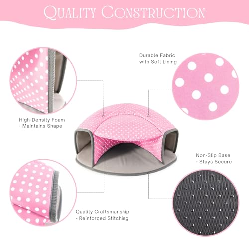 Guinea Pig Hideout Tunnel Bed, Washable Soft Small Animal Hideaway for Ferret, Chinchilla, Dwarf Bunny - House Pet Cage Accessory - color: Pink