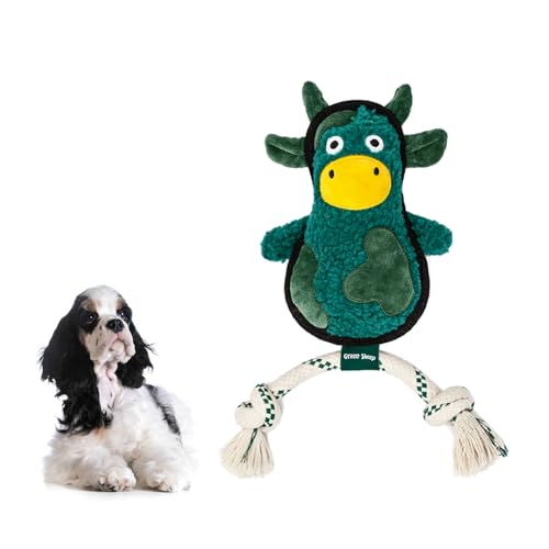 Green Sheep Squeaky Plush Dog Toy, Interactive Rope Toy with Recycled Materials for Tug, Fetch and Play, Medium to Large Dogs, Chew Toy, Cow - color: Cow