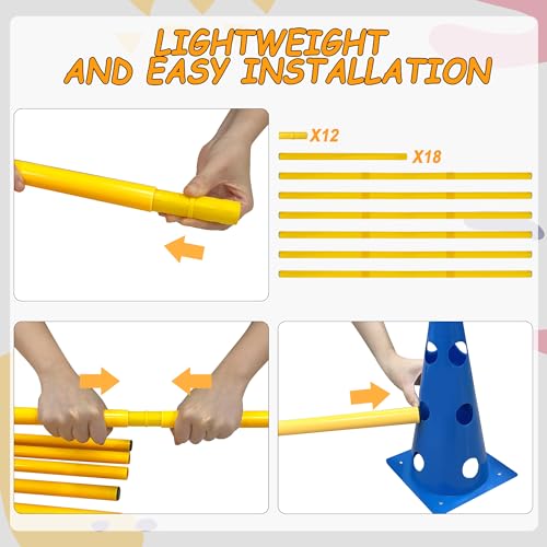 Dog Agility Hurdle Cone Set, Dog Agility Backyard Set Include Height cossbar Agility Rods, Dog Agility Equipment for Rehabilitation & Beginners(Blue+Orange+Yellow) - color: Blue+Orange+Yellow