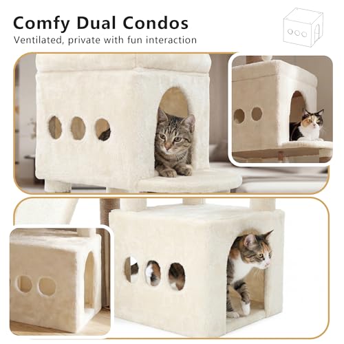 Heybly Cat Tree 72.4-Inch Anti-Tip Cat Tower with Spacious Perches HCT060MJ - color: Beige