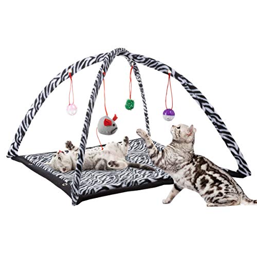 PETMAKER Cat Activity Center- Interactive Play Area Station for Cats, Kittens with Fleece Mat, Hanging Toys, Foldable Design for Exercise, Napping - style: Mat