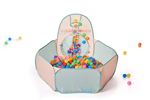 UTEX 3 in 1 Pop Up Play Tent with Ball Pit, Indoor/Outdoor Playhouse - color: Pink/ Green & Ball Pit
