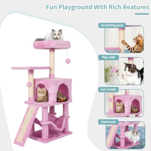 Cut Cat Tree Cat Tower Condo with Hammock Kittens Scratching Post Pink - color: Pink