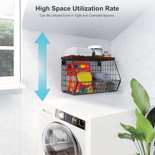 MSJGA Laundry Room Shelves, Wall Mounted Storage Basket, 11.8"Wx7.9"Dx8.5"H - size: 8"D