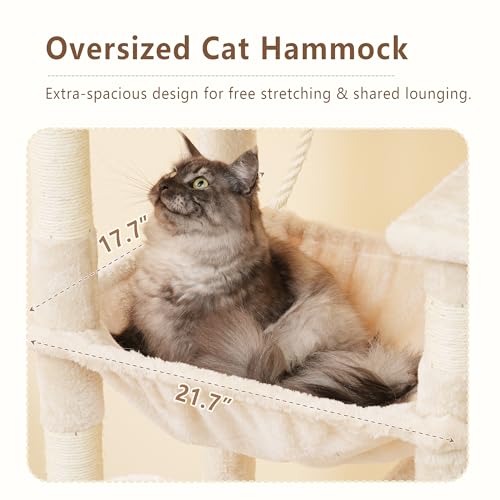 Heybly 64.2" Heavy-Duty Cat Tree for Large Cats with Wide Base HCT027M - color: Beige, size: 64.2 inch
