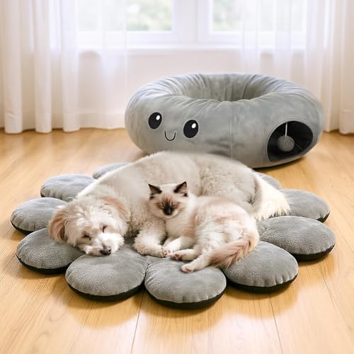 Cat Tunnel Bed for Indoor Cats, Peekaboo Cat Cave Bed, Grey - color: Grey