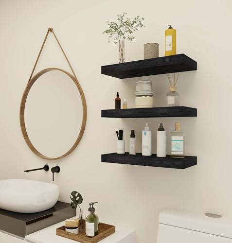 Vervida® Black Rustic Floating Wall Shelves 15in Set of 3 Hidden - color: Black, size: 15x6.8 (3Pcs)