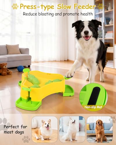 Dog Puzzle Toy, 3-in-1 Interactive Dog Puzzle Toys Press-Type Dog Treat Dispenser Toy Dog Enrichment Toy No-Slip Dog Slow Feeder Interactive Brain Training Toy for Smart Dog Cat, Green - color: Green+Yellow