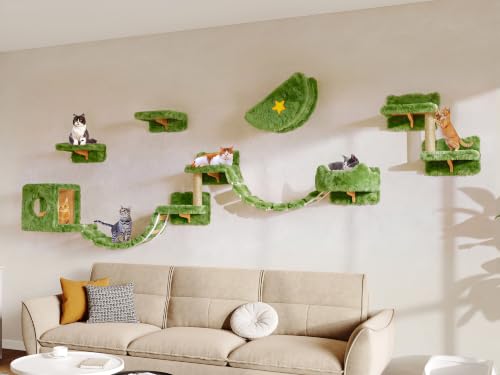 13-in-1 Cat Wall Shelves, Moon & Bridge Cat Wall Furniture, Green - color: Green, size: 13-in-1