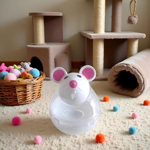 Beige Interactive Cat Toy, Mouse Shape Treat Dispenser, Food Storage Holder for Indoor Cats and Kittens, Cat Mice and Animals Toys for Pet Increases IQ Interactive & Food Dispensing