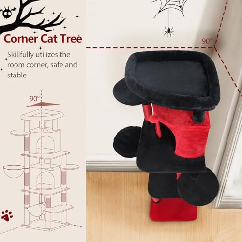 Globlazer 66in Gothic Corner Cat Tree for Indoor Large Cats, C66, Black Red - color: Red Black, size: 66inch