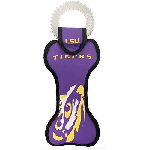 Pets First NCAA LSU Tigers Dental Dog TUG Toy with Squeaker. Tough PET Toy for Healthy Fun, Teething & Cleaning Pets Teeth & Gum - color: LSU Tigers