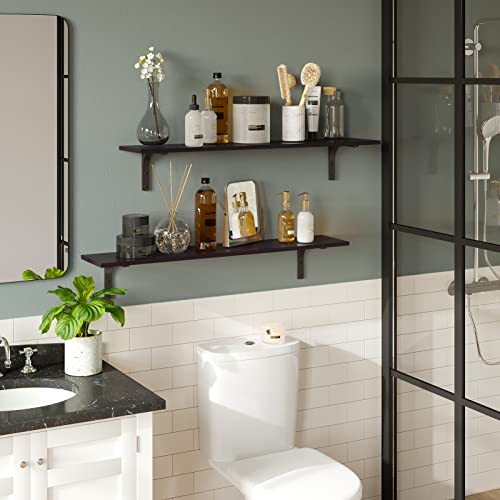 DINZI LVJ Long Wall Shelves, 39.4Inch Wooden Wall Mounted Shelves, Set of 2 - color: Espresso, size: 39.4 Inch
