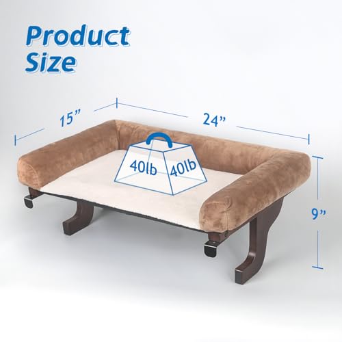 Zakkart Cat Perch for Windowsill with Bolsters (Dark Stained/Brown, L) - color: Dark Stained Wood with Brown Bed, size: 24''L x 15''W