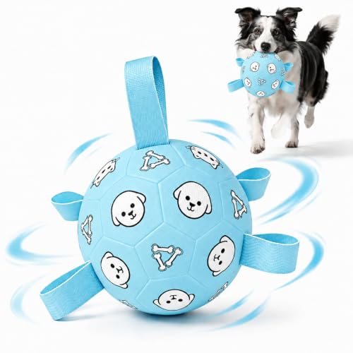Dog Soccer Ball with Straps, 6 Inch Jolly Ball for Medium Dogs - color: Pale Blue, size: Medium-6 Inch