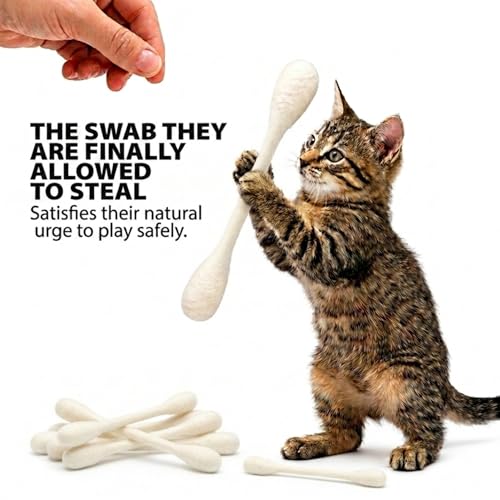 Glaciart One Swabs Cat Toys with Catnip - 6 Pk | Durable for Chew, Cute Cat Toys Interactive Kitty for Boredom, Exercise, & Play | Filled w/Organic Catnip for Anxiety & as Digestive Aid | Gift Idea - color: White Swabs, size: Regular