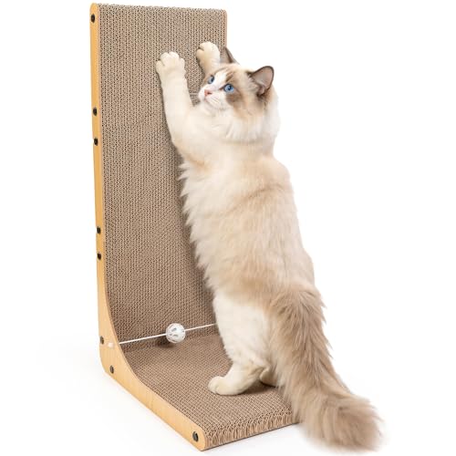 26.8 Inch Cat Scratching Post, Premium High Density Cardboard Cat Scratcher, Reinforced Durable Scratching Pad with Catnip Toy Ball for Indoor Cats - size: 26.8 Inch 1-Pack
