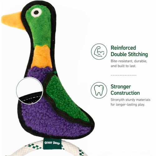 Green Sheep Squeaky Plush Dog Toy, Interactive Rope Toy with Recycled Materials for Tug, Fetch and Play, Medium to Large Dogs, Chew Toy, Duck - color: Duck