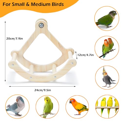 2Pcs Bird Foraging Toys Puzzle, Bird Slow Feeder Mats, Interactive Parrot Foraging Toys & Birds Perch Toy, Interactive Rocking Parakeet Toys and Perch, Wooden Exercise Wheel Cockatiel Toy