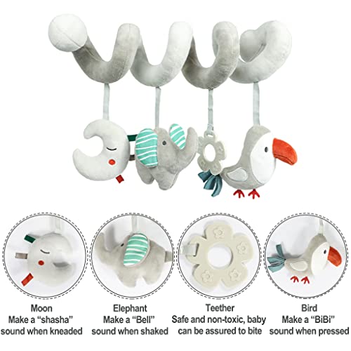 Baby Car Seat Toys, Activity Spiral Plush Hanging Wrap Around Pram Pushchair Stroller Toys, Sensory Early Education Toy for Toddler, Grey Elephant