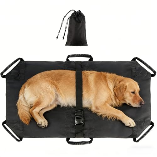 Dog Stretcher for Large Dogs up to 250lbs, 43.3" x 27.2" Portable Foldable Pet Transport Stretcher with Safety Strap, Emergency Animal Carrier for Vet, Injured or Disabled Pets (Black)