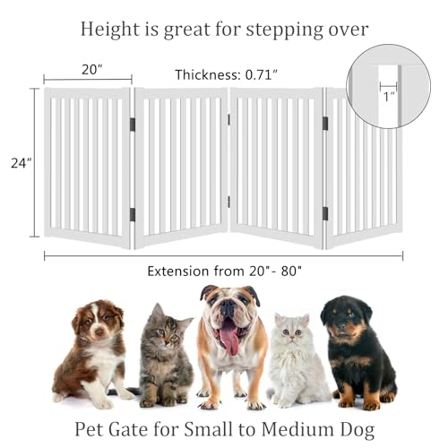 WELLAND Wooden Freestanding Dog Gate, Expandable Dog Gate, Indoor Pet Fence - color: White, size: 4 Panel 80" Wide