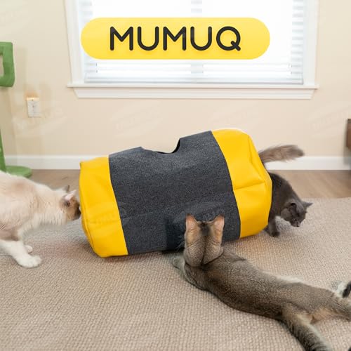 Cat Play Bag Collapsible Cat Tunnel Activity Center Mat Play Rug - color: M Gray+Yellow