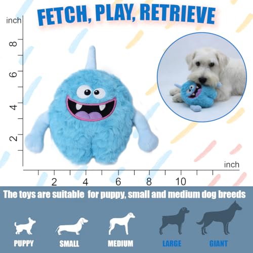 Monster Stuffed Squeaky Dog Toy, Crinkle Dog Plush Toy, Light Blue - color: Light Blue