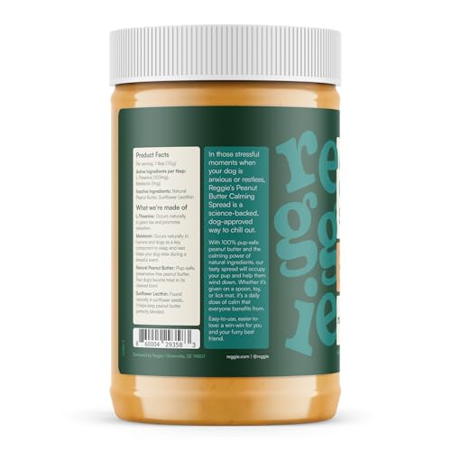 Reggie Calming Peanut Butter for Dogs, 100% Natural Dog Peanut Butter with Melatonin & L-Theanine, Lick Mat Spread for Short-Term Dog Anxiety Relief, Made in USA 16oz - size: 1PK - 16oz
