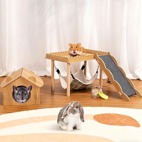 3-in-1 Guinea Pig Hideout, Large Wooden Guinea Pig House