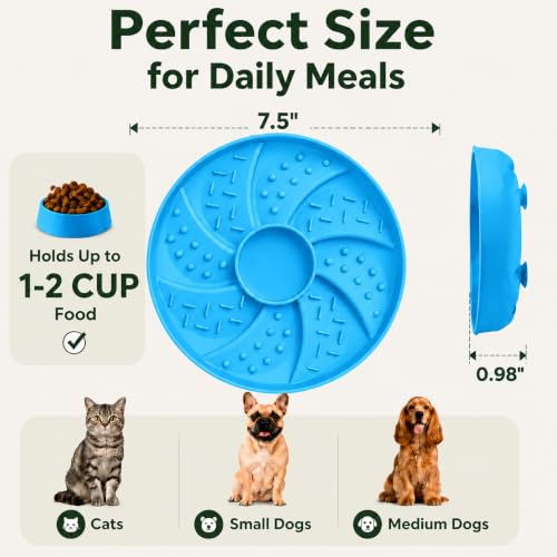 Slow Feeder Dog Bowl Silicone Suction Cup Anti Spill Dogs Cats Blue - color: Blue