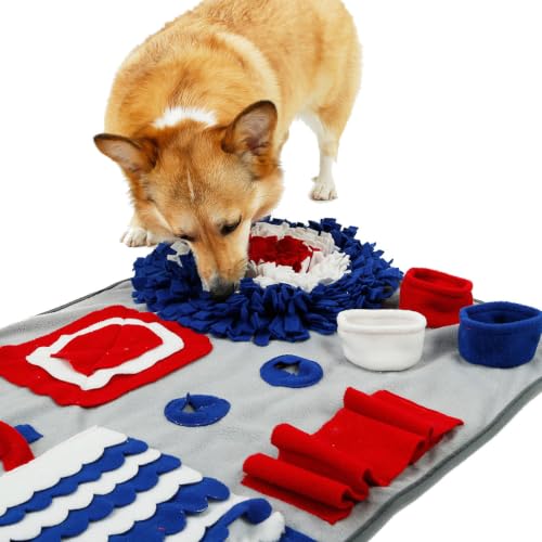Pet Life ® 'Sniffer Snack' Multiple Treat Hiding and Engaging Pet Snuffle Mat Interactive Slow Feeding Dog Mat - color: Grey Red and Blue