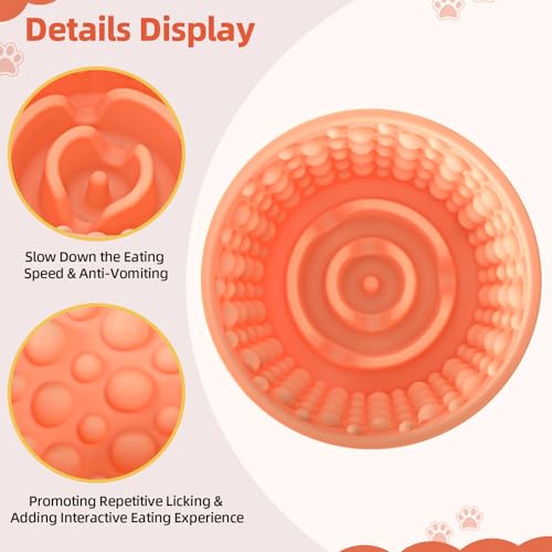 Dog Lick Bowl, Non-Slip Freeze Slow Feeder Small Medium, 1.6 Cup - color: Light Orange