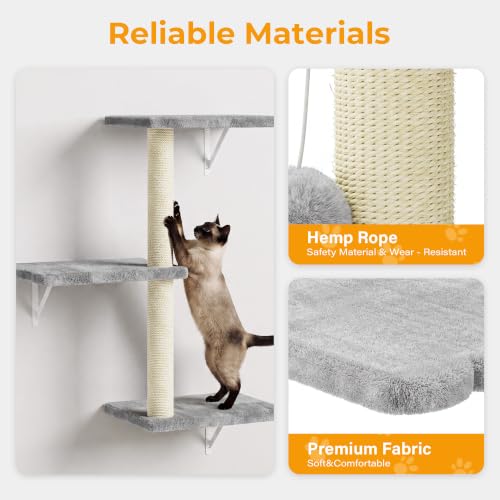 8-in-1 Cat Wall Shelves, Cat Wall Furniture Set - color: Light Grey