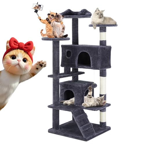 54 Inches Cat Tree Tower, Cat Tree Tower Condo with Scratching Post for Cats House Play, Multi-Level Furniture Activity Center for Pet, Detachable Cat Tower, Dark Gray - color: Navy