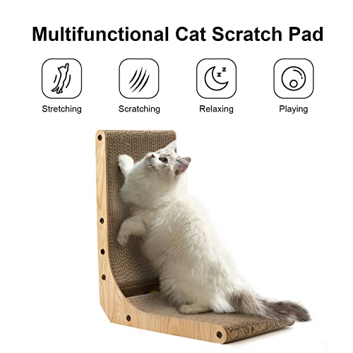 FUKUMARU Cat Scratcher, 18.7 Inch L Shaped Cat Scratch Pad Wall Mounted - size: 1 Pack 18.7 in Wood Color