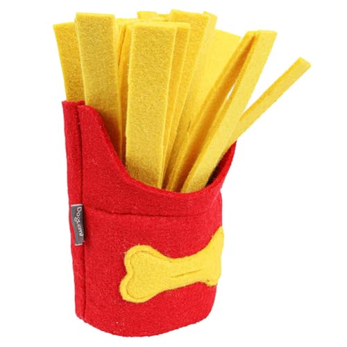 TEHAUX Dog French Fry Snuffle Toy Felt Slow Feeder Training Puzzle Squeaky Pet Interactive Toy Food Dispensing Enrichment Mat for Dogs 8.46X6.69X3.14 in