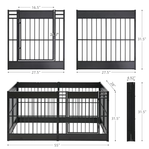 Furniture Style Dog Playpen, 32" Tall Indoor Dog Pen with Wood Panels - color: Black, style: 6 Panels (31.5" High)
