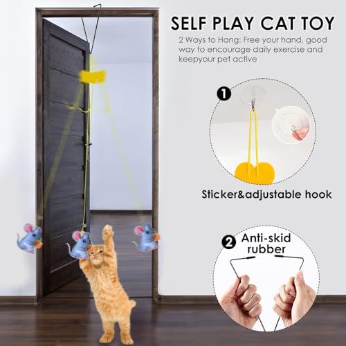 Interactive Cat Toys for Indoor Cats 5 Pcs, Self-Play Hanging Door Catnip Toys for Kitten, Adjustable Height Retractable with Feather and Bell for Indoor Kitten Play Chase Exercise