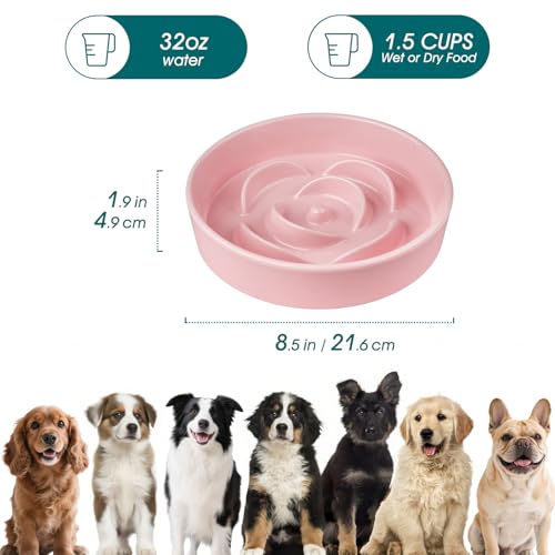 vancasso Ceramic Slow Feeder Dog Bowl, 1.5 Cup Puzzle Dish for Medium Breed - color: Pink, size: M - 1.5 Cups
