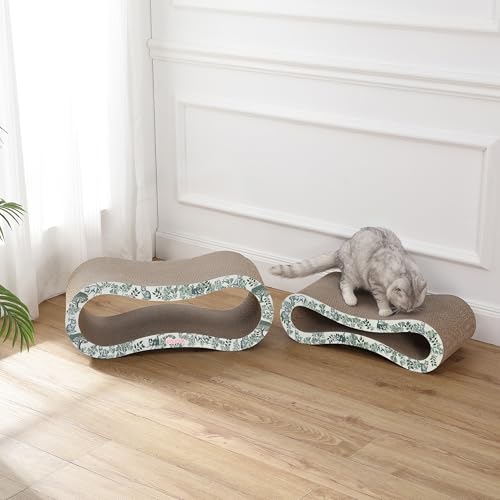 CSR1014F Suvi 26" Modern Cardboard Infinity 2-in-1 Lounge Bed Cat Scratcher with Catnip, Garden Cats - color: Green/Cream