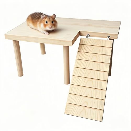 Wooden Hamster Platform for Hamster Cage Accessories Climbing Toys Dwarf Syrian Hamster Gerbil Rat Mice Degus or Other Small Pets (Rectangle)
